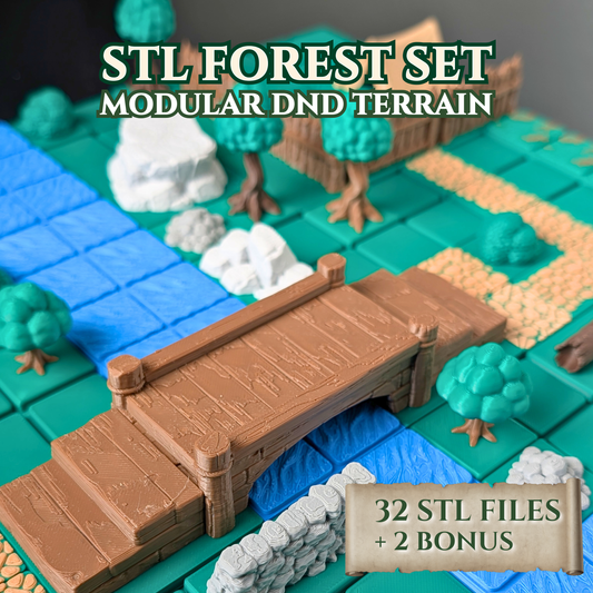 STL Forest Set | Modular Outdoor Terrain for D&D and RPGs | Trees, Paths, Water, Bridge, Camp Terrain