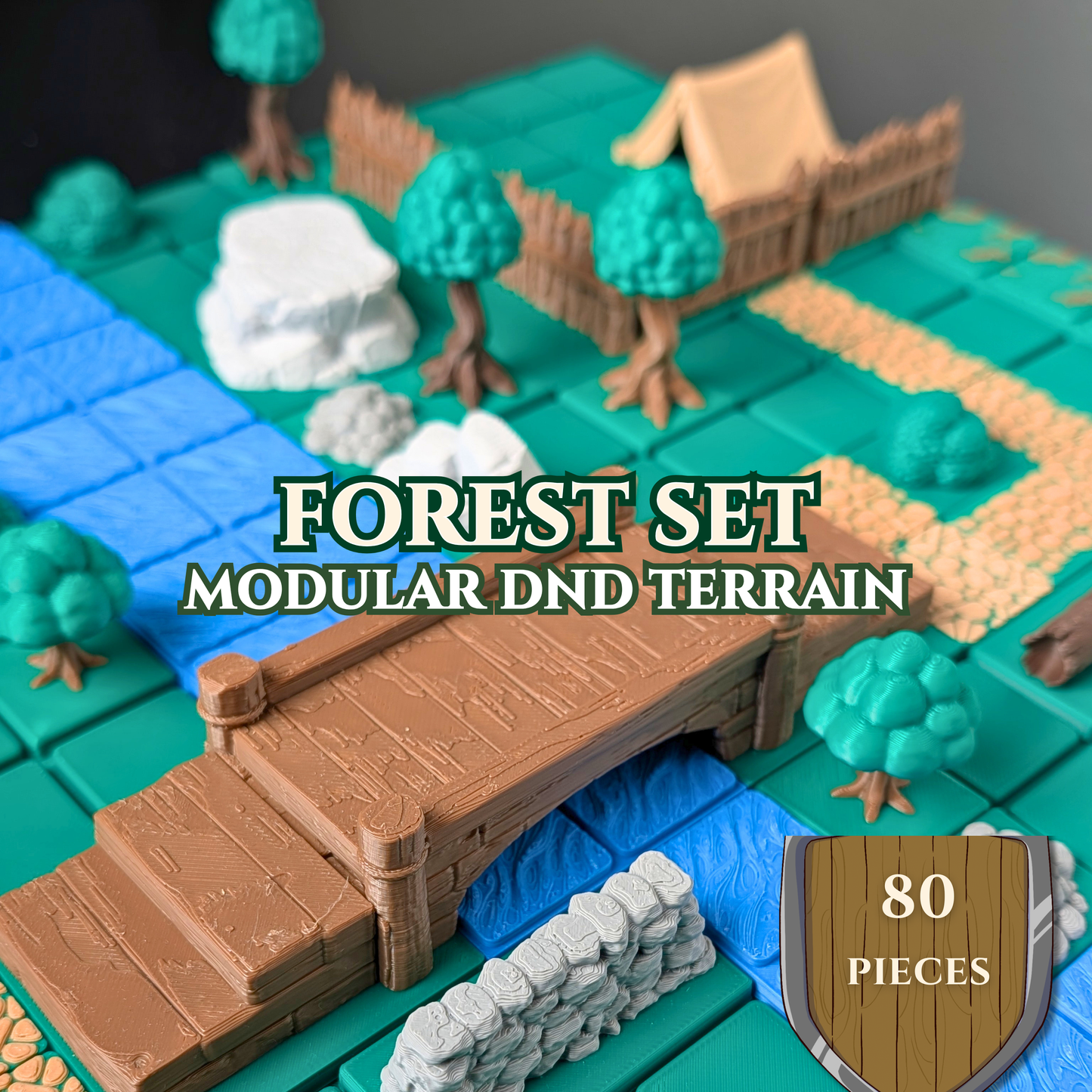 Forest Terrain Bundle – Physical 3D Printed Set | Trees, Water, Paths, Rocks, Camp Terrain for D&D