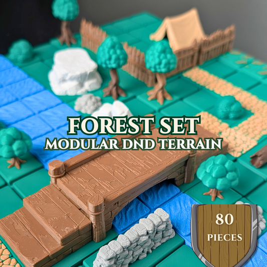 Forest Terrain Bundle – Physical 3D Printed Set | Trees, Water, Paths, Rocks, Camp Terrain for D&D