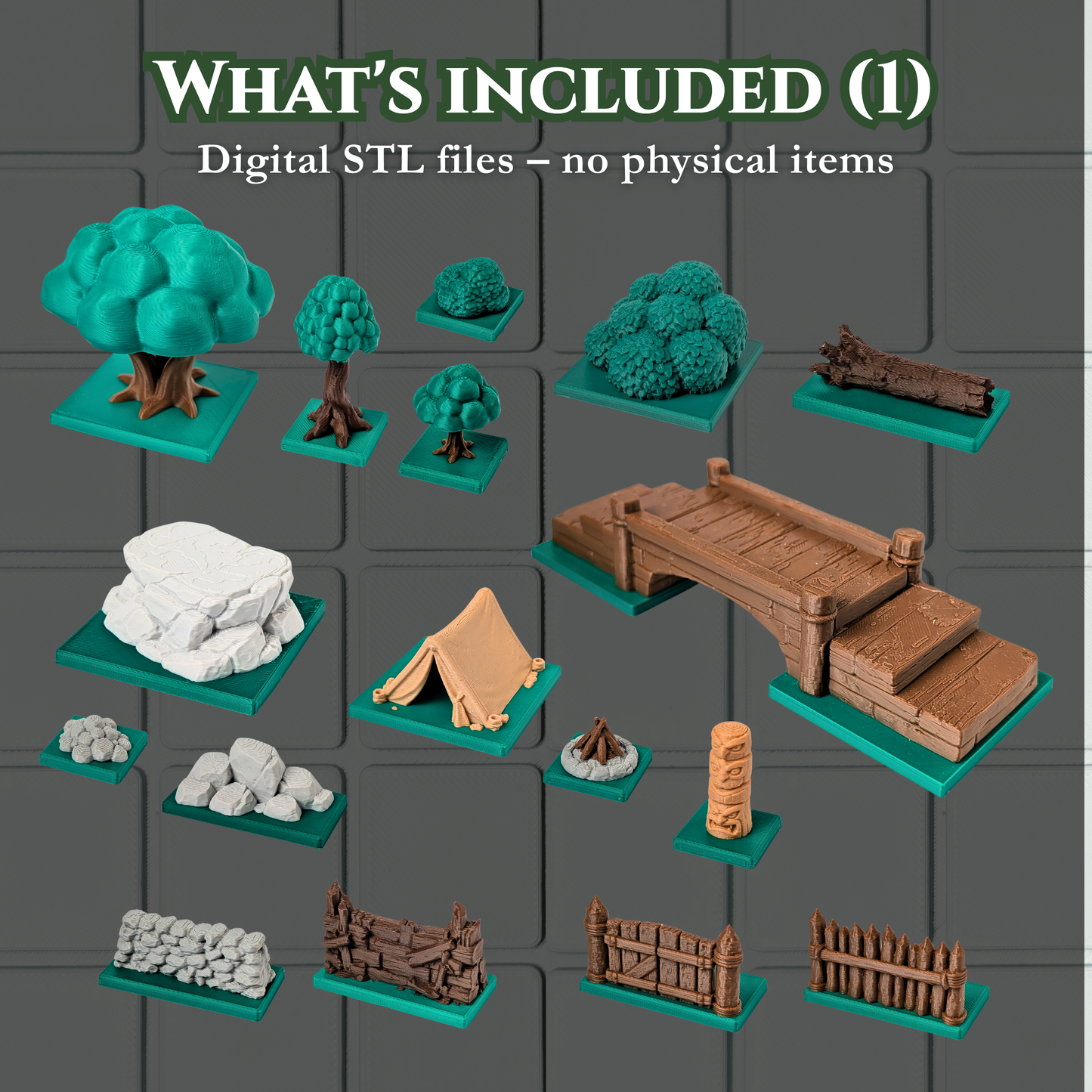 STL Forest Set | Modular Outdoor Terrain for D&D and RPGs | Trees, Paths, Water, Bridge, Camp Terrain