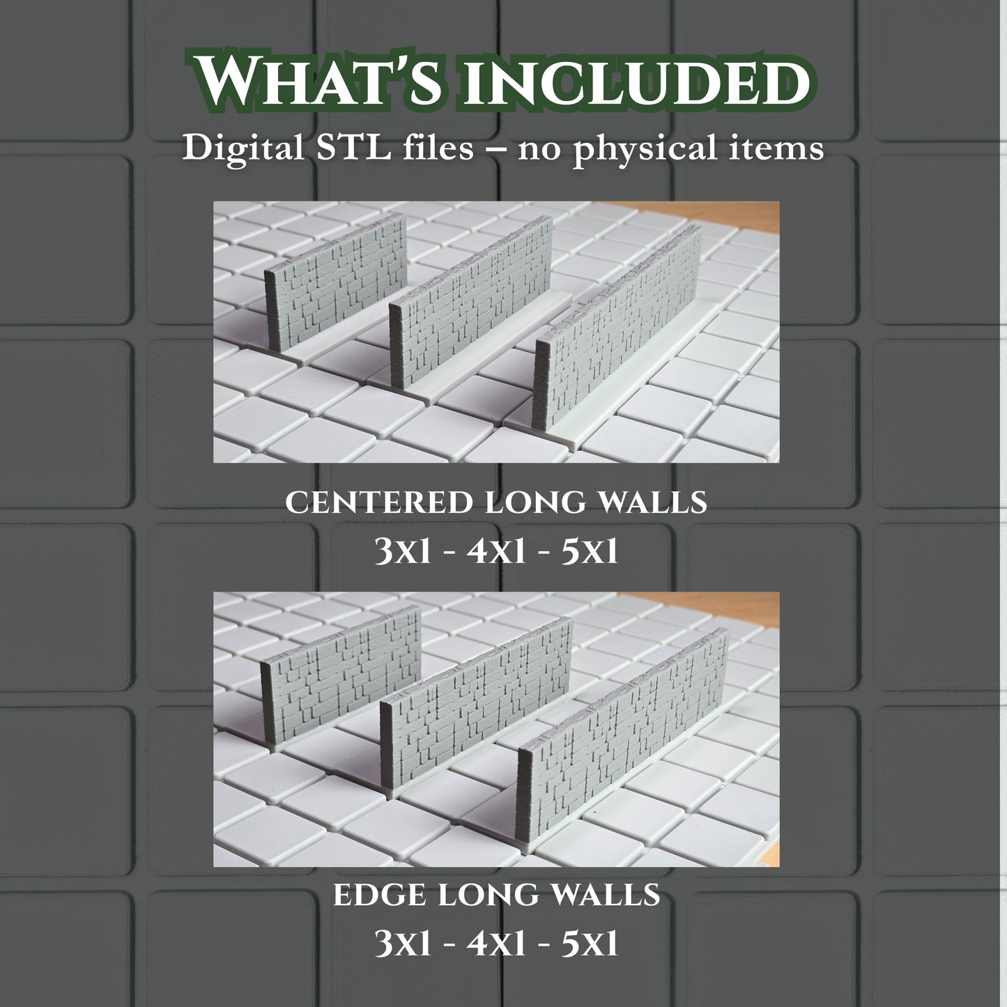 STL Long Walls Pack – Centered Walls & Edge Walls Versions (6 STL Files)