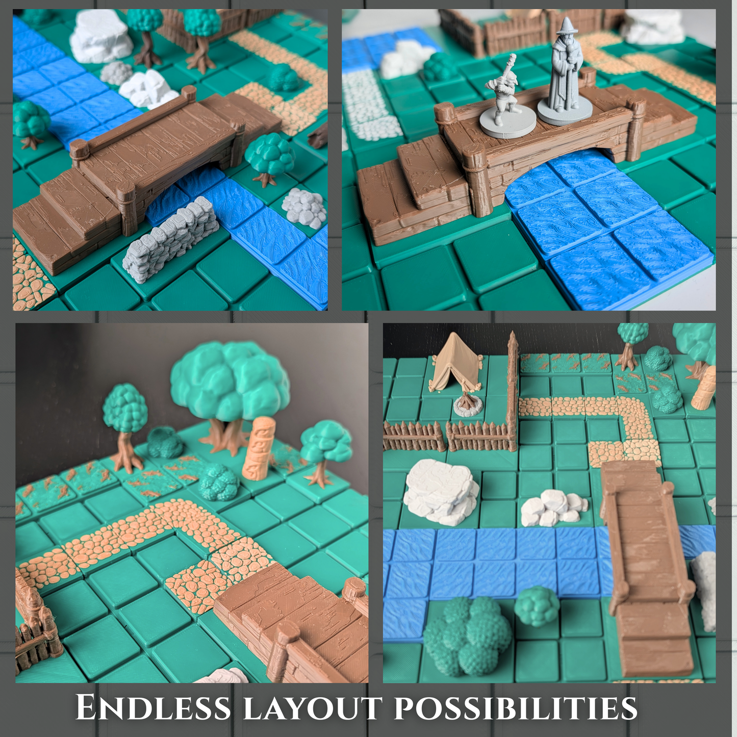 STL Forest Set | Modular Outdoor Terrain for D&D and RPGs | Trees, Paths, Water, Bridge, Camp Terrain