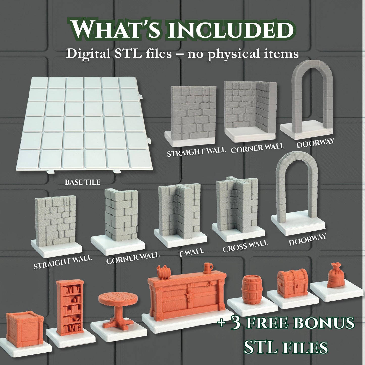 STL MEGA BUNDLE – Dungeon Builder (Classic + Flex Systems) + Tavern Props (16 Files + 3 Bonus)