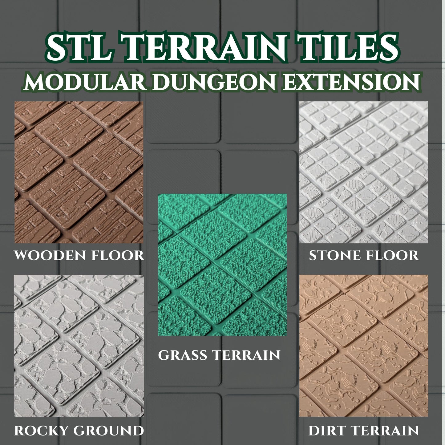 STL Modular Terrain Tiles Essential Collection – Stone, Wood, Grass, Rocky & Dirt