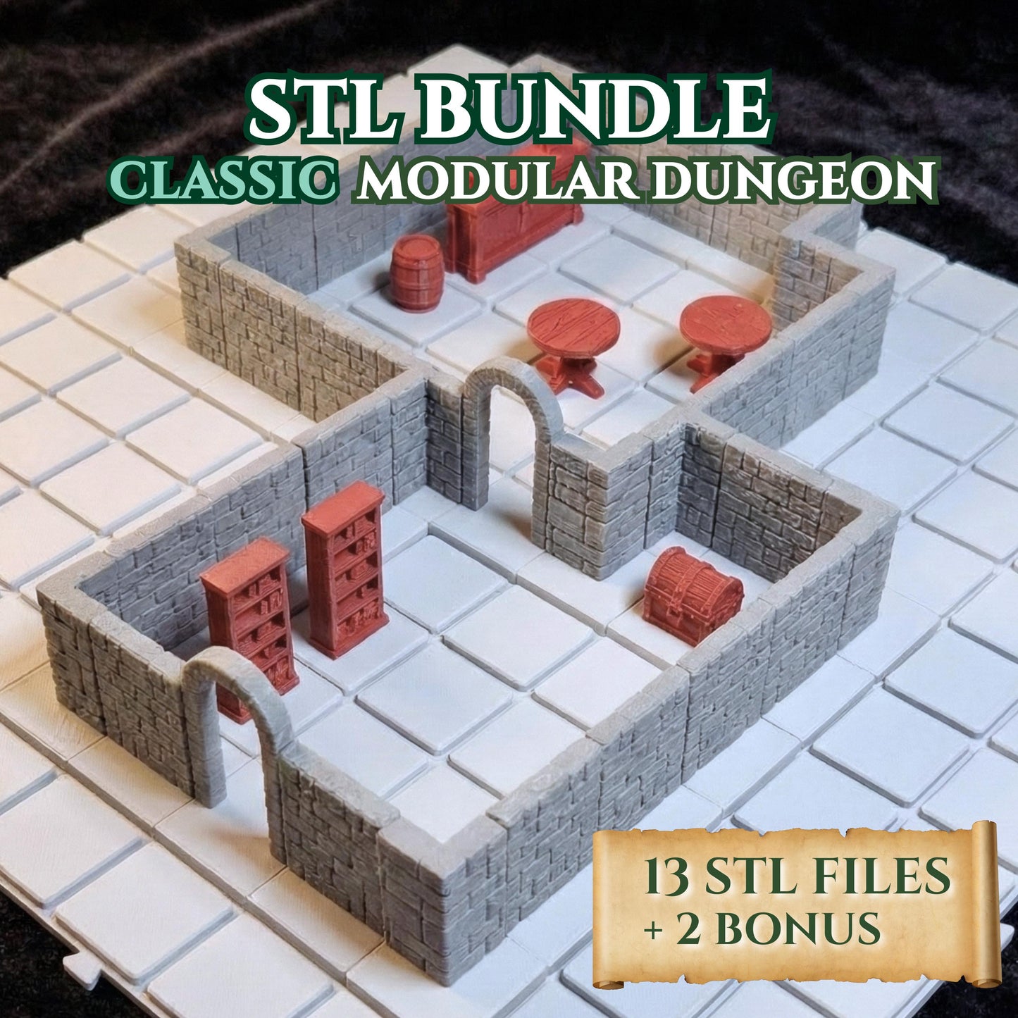 STL BUNDLE – Classic System Dungeon Builder + Tavern Props (13 Files + 2 Bonus)